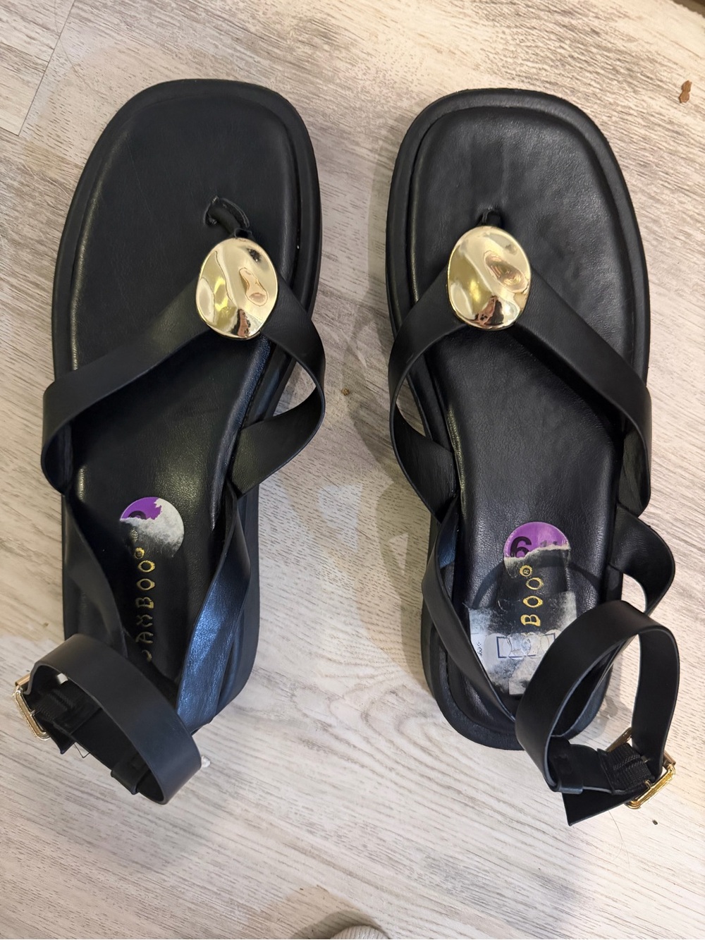 Bamboo Black Women's Sandals with Gold Accent